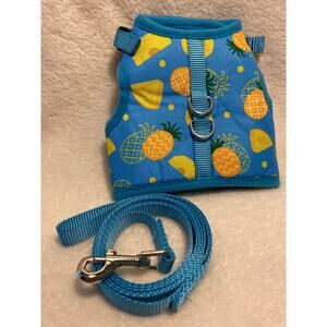 Large (16-25 Ibs) Dog Harness with matching Leash. Blue and Pineapples.